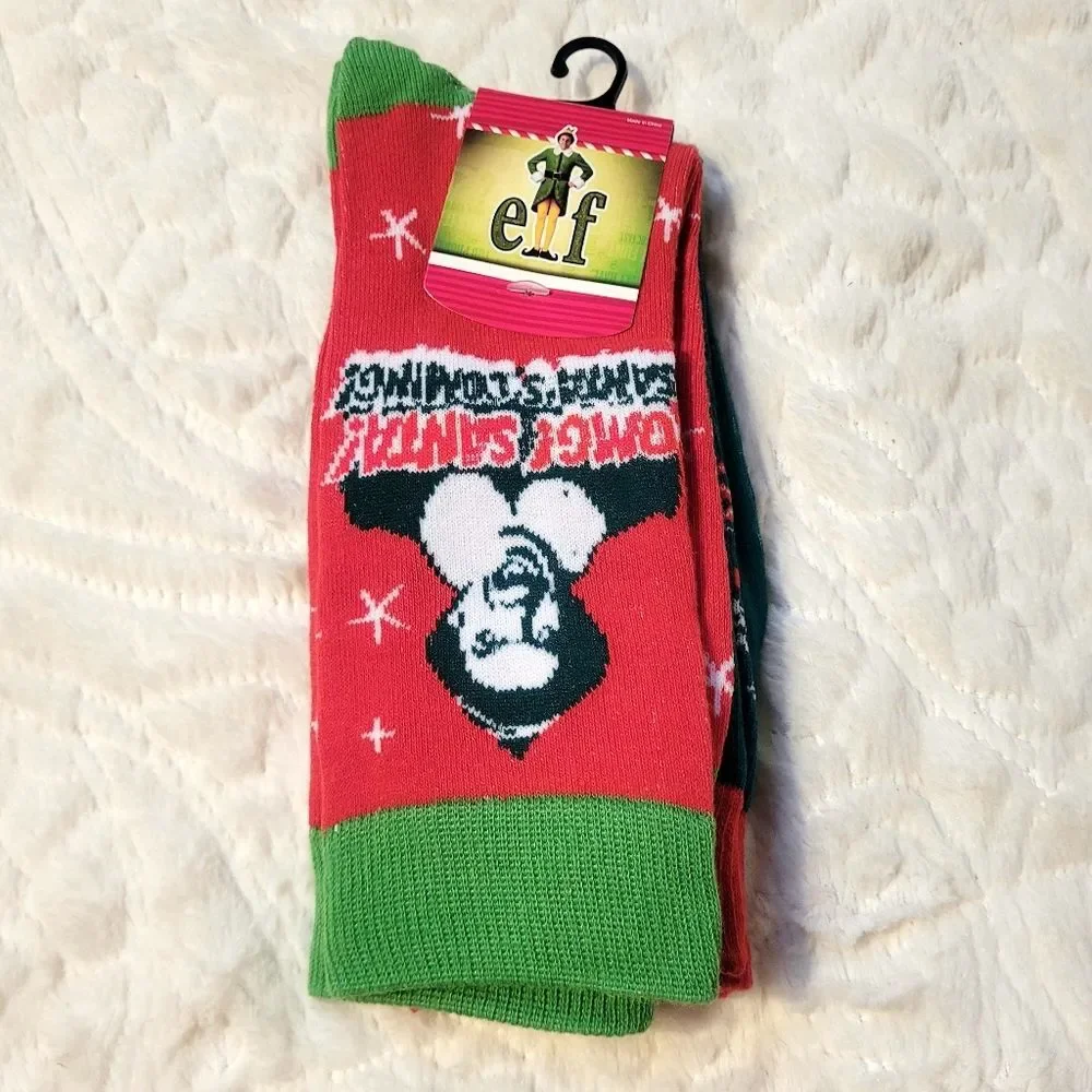 Bioworld Elf Christmas Movie 2 Pair Crew Socks Size 10-13 Shoes 8-12 New